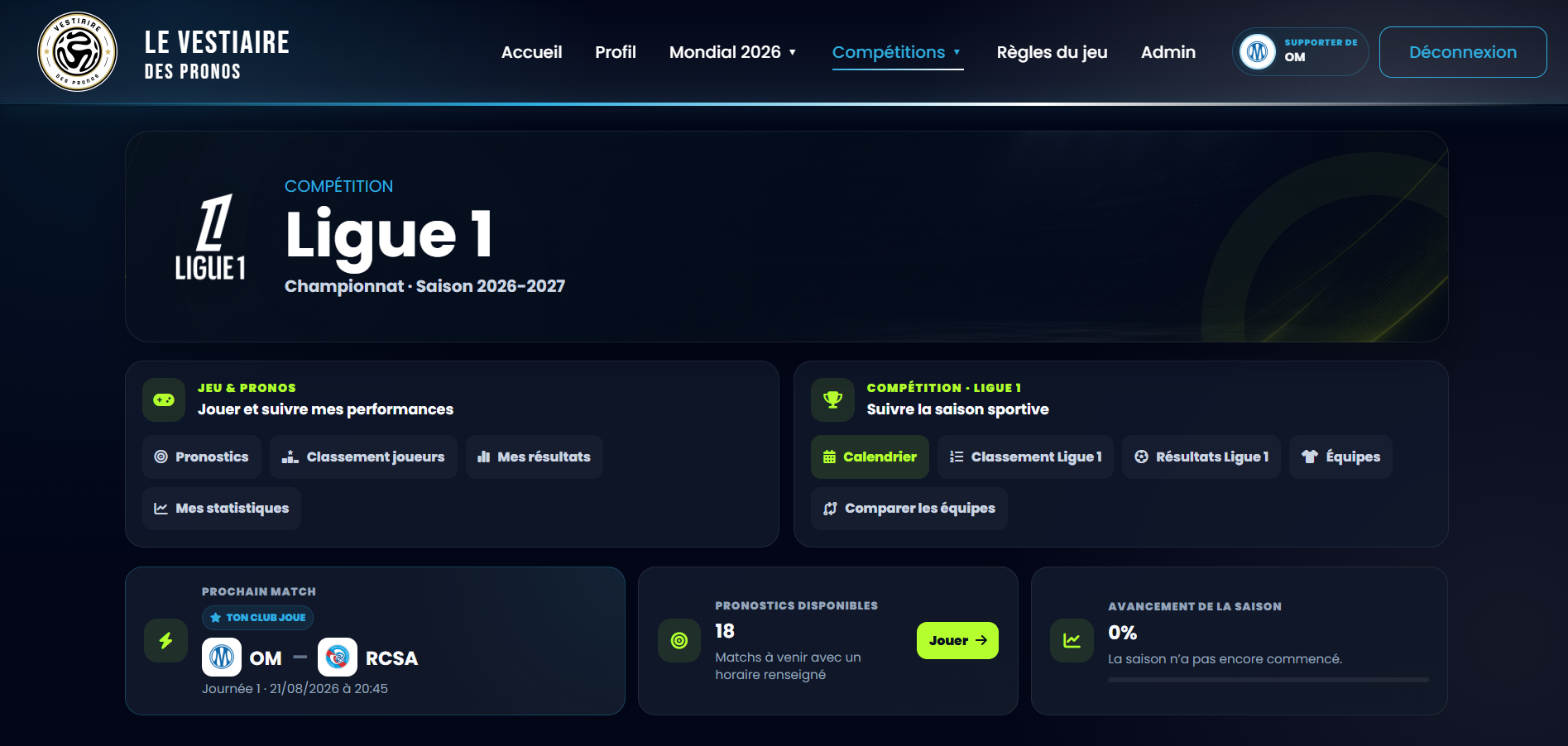 Page Ligue 1 du Vestiaire des Pronos