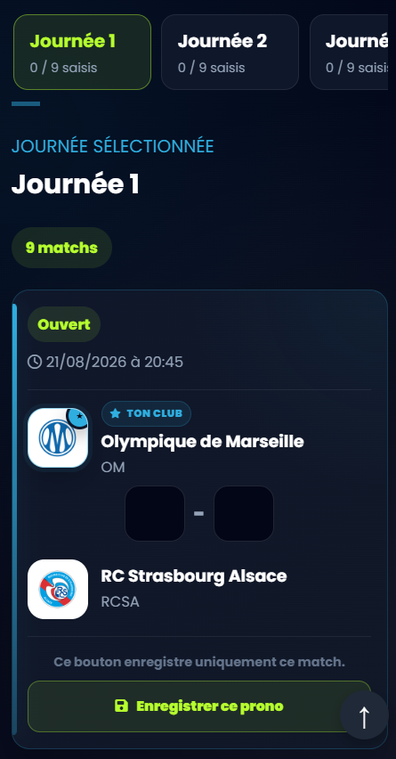 Interface mobile de saisie d’un pronostic